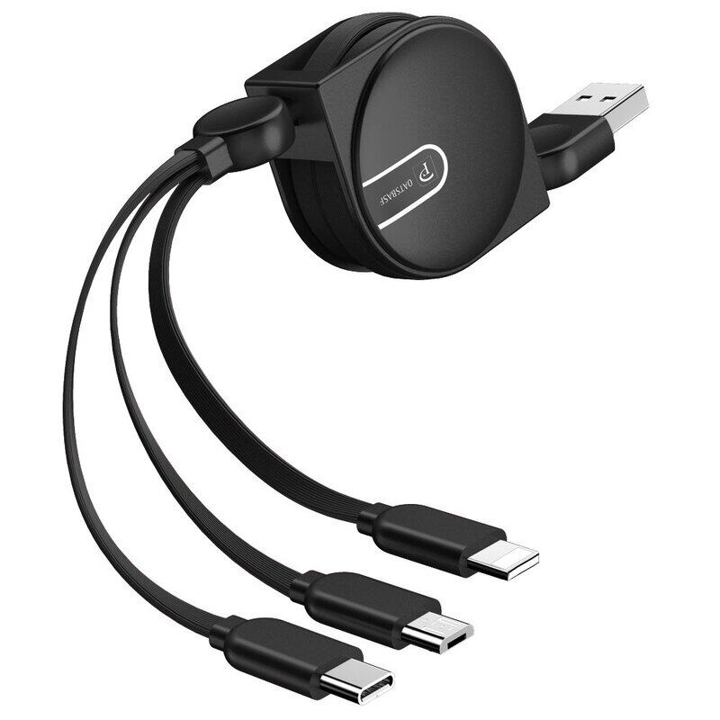 

OATSBASF Retractable USB Cable, 3 in 1 Micro USB/Type-C Charger Charging Cord Compatible with Cell Phones Tablets Universal Use,Black,3.3ft(Charging O