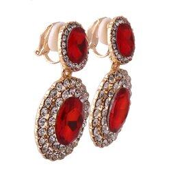 Grace Jun Big Rhinestone Crystal Clip on Earrings Without Piercing for Women Cuff Earrings (Red ear clip)