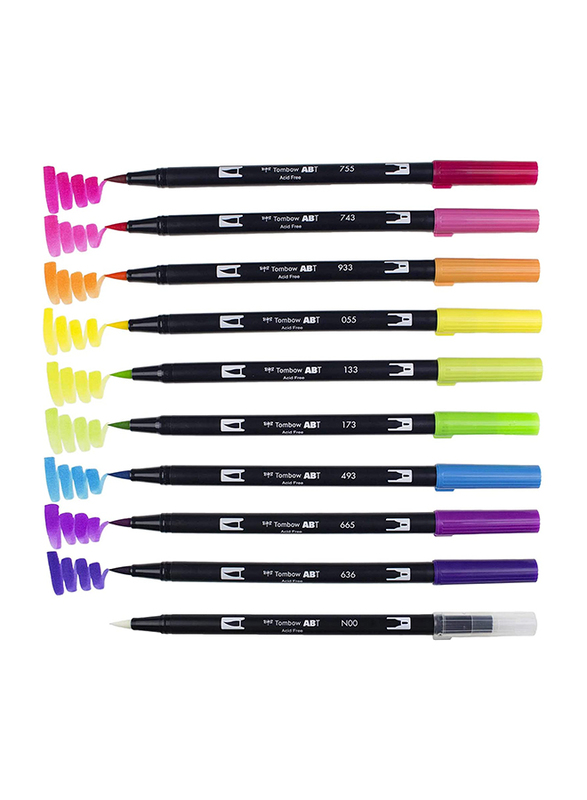 Tombow 56185 Dual Brush Fine Tip Pen Art Markers, 10 Piece, Multicolour