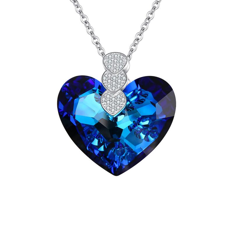 

EleQueen 925 Sterling Silver CZ"Courageous Heart" Inspired Pendant Necklace Ocean Blue Made with Crystals