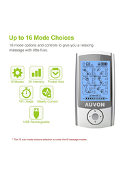 Auvon Rechargeable Tens Unit Muscle Stimulator, 3rd Gen 16 Modes TENS Machine with 2x 2" 8 Pieces Premium Electrode Pads for Pain Relief, Silver