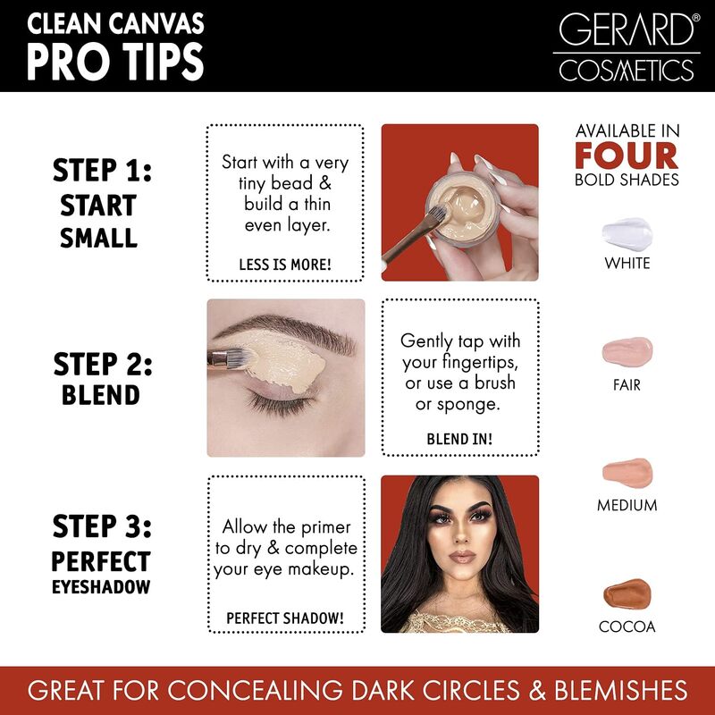 Gerard Cosmetics Clean Canvas White Eye Concealer and Base Smudge Proof  Makeup Primer and Eyeshadow Base  Made in the USA  Vegan Formula  Cruelty Free