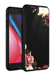 هواترك حافظة هاتف محمول لهاتف Apple iPhone 8 Plus / 7 Plus زهور جميلة من البلاستيك الصلب وغطاء حماية من مادة TPU، أسود