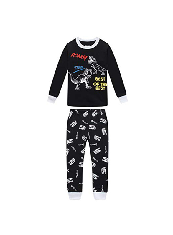 Dinosaur Long Sleeve Cotton Dinosaur Boys Pyjama/Sleepwear Set, 4 Pieces, Size 6, Grey/Black