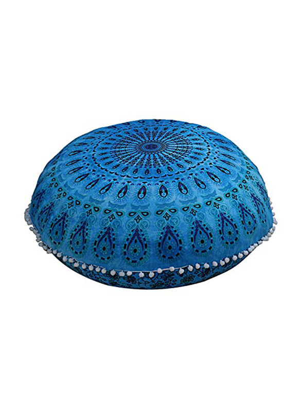 

Shubhlaxmi Fashion Mandala Floor Decorative Pillow Cushion, Boho Indian, 32 inch, Indian Turquoise