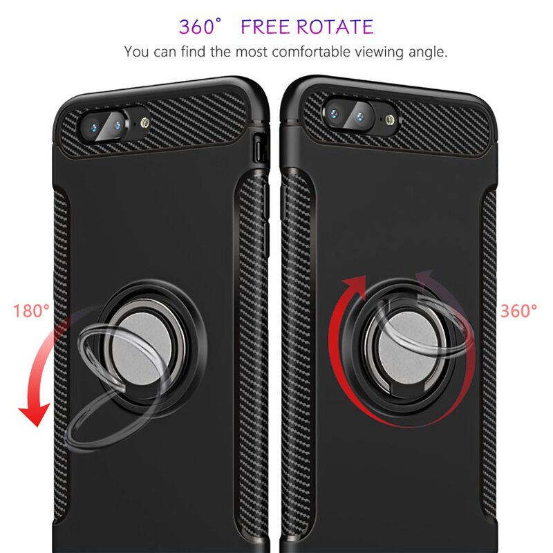 VTMOBILEAGE iPhone 7 Plus Cover iPhone 8 Plus Case Magnetic Case Anti-Fall Finger Ring Holder Case Car Holder Phone Case Magnetic Shockproof Dual Layer Durable Skin Bracket Back Protective Cover Black