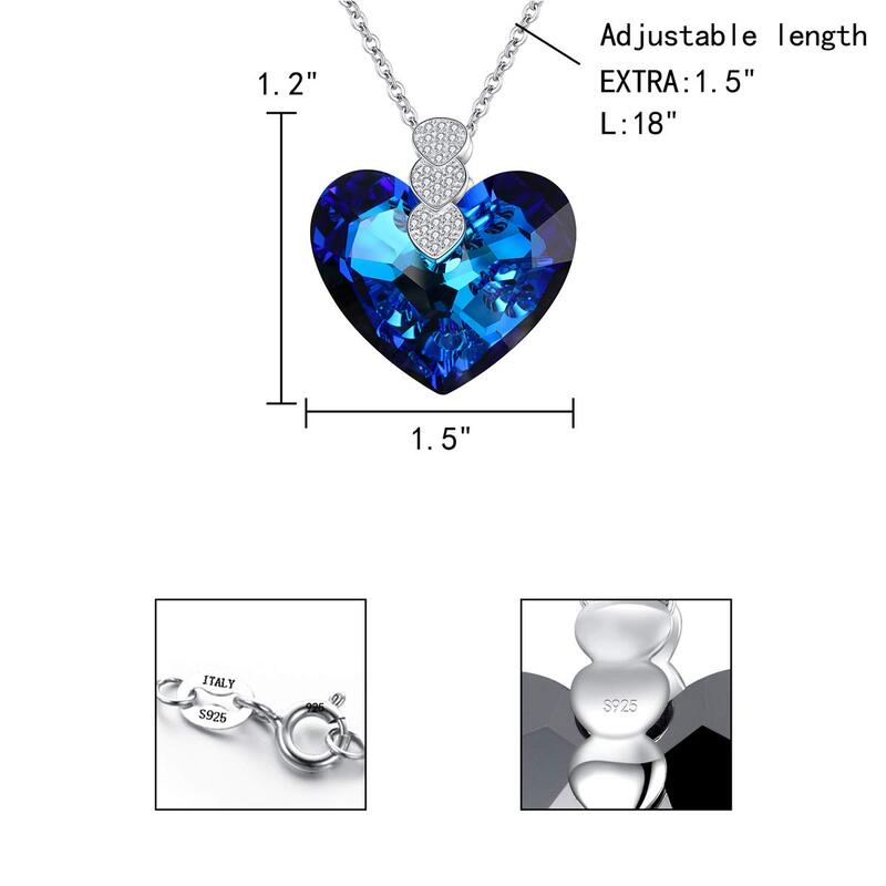 EleQueen 925 Sterling Silver CZ"Courageous Heart" Inspired Pendant Necklace Ocean Blue Made with Crystals