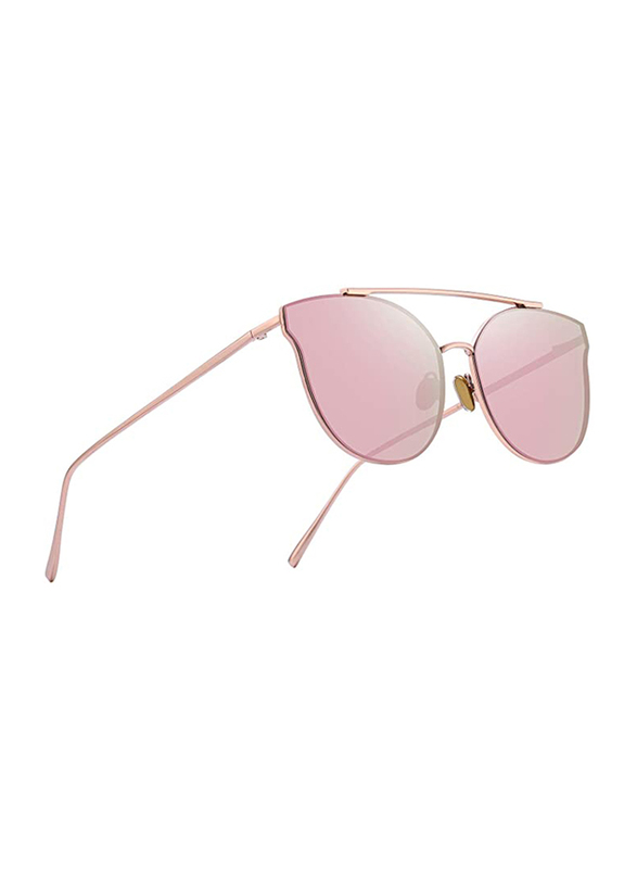 Merry's Full Rim Cat Eye Gold Sunglasses for Women, Mirrored Pink Lens, S8089, 56/19/138