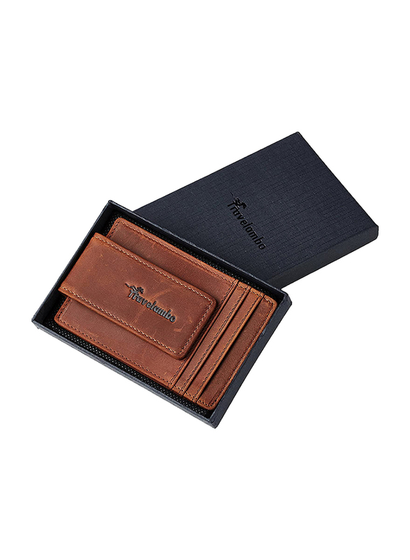Travelambo Minimalist Slim Money Clip Front Pocket RFID Wallet for Men, Elite Deep Brown