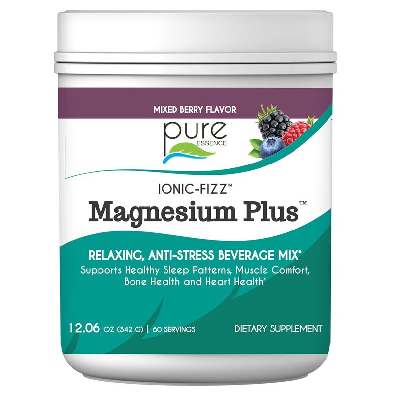 Pure Essence Labs Ionic Fizz Magnesium Plus, Anti-Stress Supplement Drink Powder, Gluten Free and Non-GMO Magnesium Powder (Mixed Berry, 12.06 Ounce (Pack of 1))