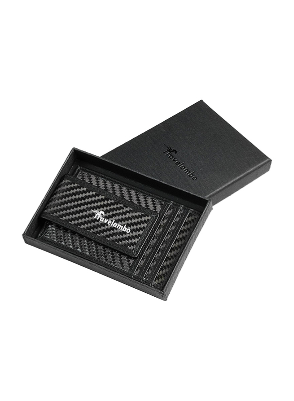 Travelambo RFID Blocking Money Clip Front Pocket Wallet Slim Minimalist Card Holder Wallet for Men, Carbon Fiber Black