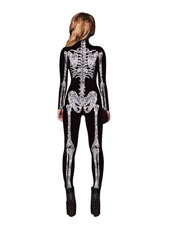 Urvip Halloween Skeleton Skinny Stretch Costume Jumpsuit/Bodysuit for Women, Large, Black