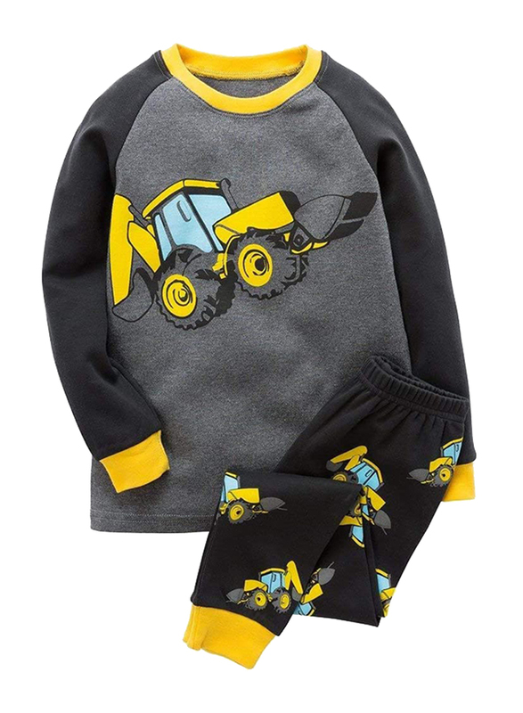 BGKAKA Cotton Car Print Boys Sleepwear Set, 2 Pieces, 8-9 Years, Grey