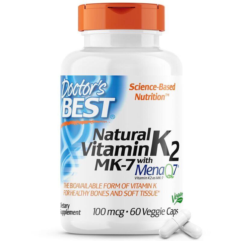 

Doctor's Best Natural Vitamin K2 Mk-7 with MenaQ7, 100mcg Vitamin K2 Supplement Supports Bone Health, Non-GMO, 60 Veggie Capsules