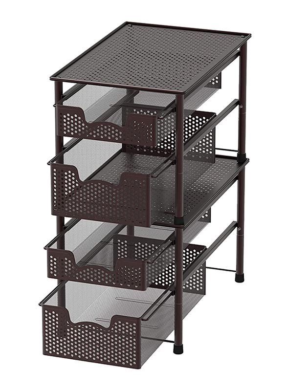 Simple Houseware Stackable 2-Tier Sliding Basket Organizer Drawer, Bronze Brown