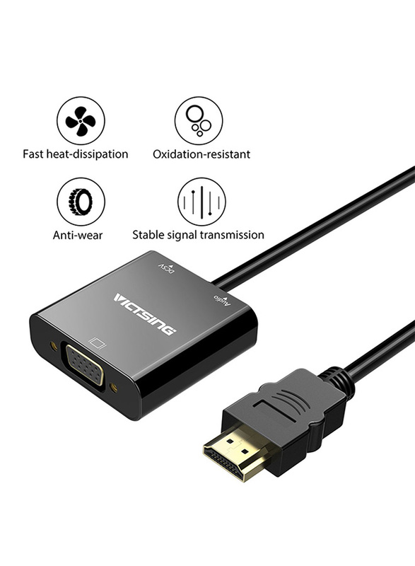 Victsing Gold-Plated 1080P VGA Audio Adaptor, HDMI Male to VGA Female with Micro USB and 3.5mm Audio Port Cable for PC/Laptop/DVD, Black