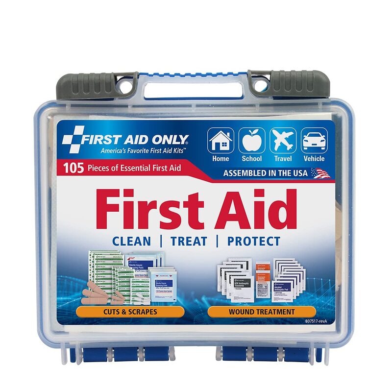 First Aid Only On-The-Go Emergency First Aid Kit for Home, Work, and Travel, 105 Pieces-Expiry-11/17/2024