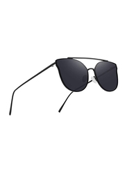 Merry's Full Rim Cat Eye Black Sunglasses for Women, Mirrored Black Lens, S8089, 56/19/138