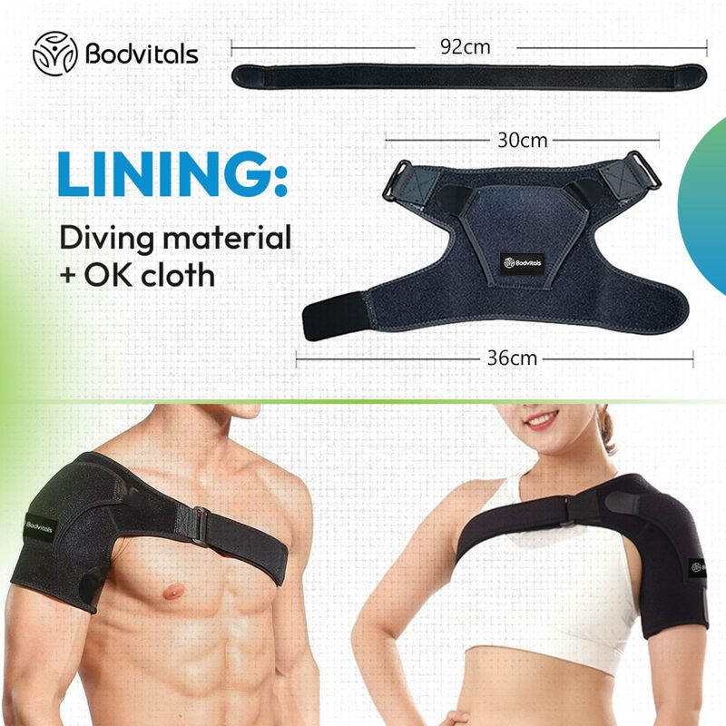 BODVITALS Shoulder Support Brace Compression Shoulder Brace with Pressure Pad for Men, Women Adjustable Fit Shoulder Sleeve Wrap Stabilizer Brace for Support, Right/left (Black)