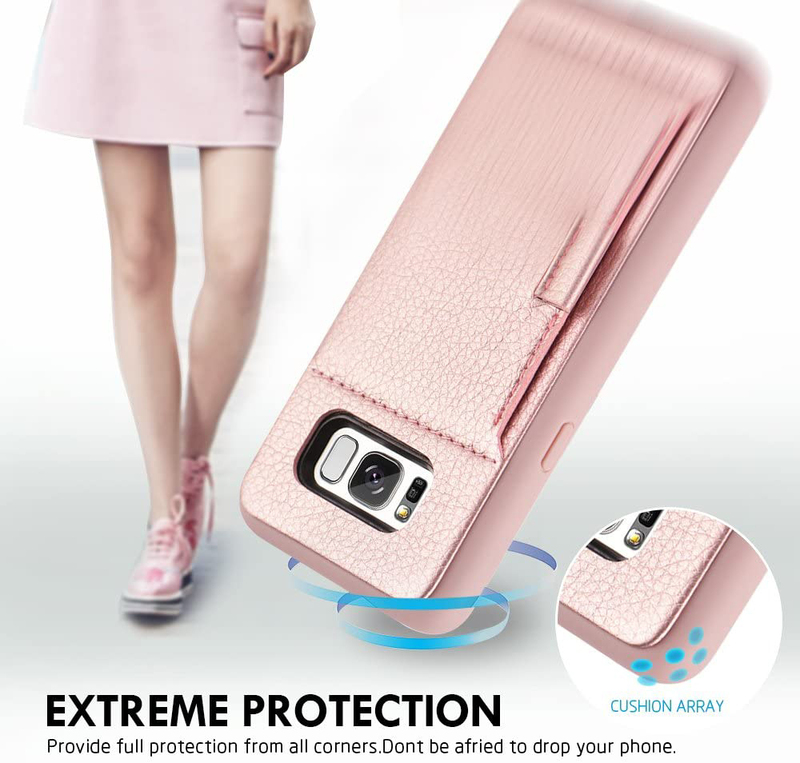 ZVE حافظة هاتف Samsung Galaxy S8 المصنوع من الجلد بفتحة للجيب وغطاء حماية للهاتف، ذهبي وردي