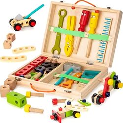 Tool Kit for Kids Wooden Tools Toy set for Toddler Include Tool Box, Montessori Stem Learning Educational Construction Toys for 3+ Years old kids Best Birthday Gift for kids.