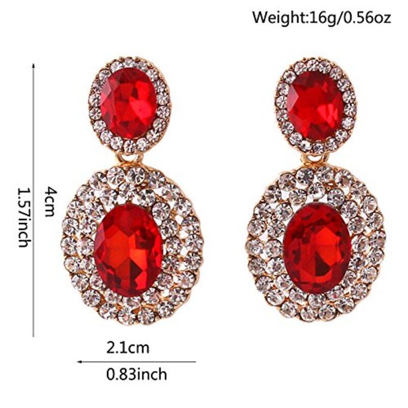 Grace Jun Big Rhinestone Crystal Clip on Earrings Without Piercing for Women Cuff Earrings (Red ear clip)