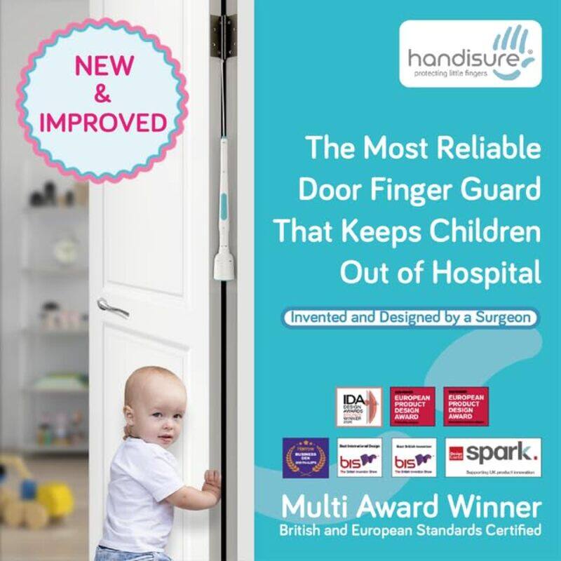 Handisure 2in1 Pack Child Door Safety Door Pinch Guard. Automatic Hinge & Lock Side Safety Reliable Multiple Awards & Unique Baby Door Stopper. Easy to Install Finger Guard for Door