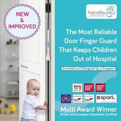 Handisure 2in1 Pack Child Door Safety Door Pinch Guard. Automatic Hinge & Lock Side Safety Reliable Multiple Awards & Unique Baby Door Stopper. Easy to Install Finger Guard for Door