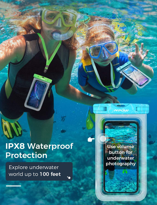 Mpow Universal IPX8 Waterproof Underwater Protective Dry Bag, Blue/Orange/Green