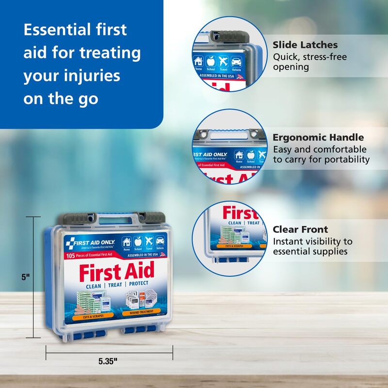 First Aid Only On-The-Go Emergency First Aid Kit for Home, Work, and Travel, 105 Pieces-Expiry-11/17/2024