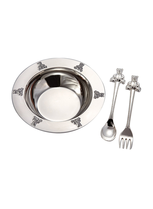 

Goldia Elegance 3-Piece Silver Plated Baby Bear Bowl/Spoon/Fork Set, Silver