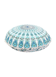 Shubhlaxmi Fashion Mandala Round Decorative Pillow Cover, Indian Bohemian, Large, 32 inch, White/Blue