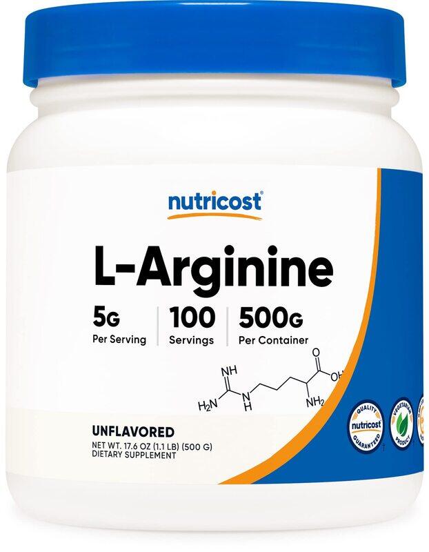 

Nutricost L-Arginine Powder 500 Grams (1.1lbs) - Pure L-Arginine Powder - 5000mg Per Serving; 100 Servings