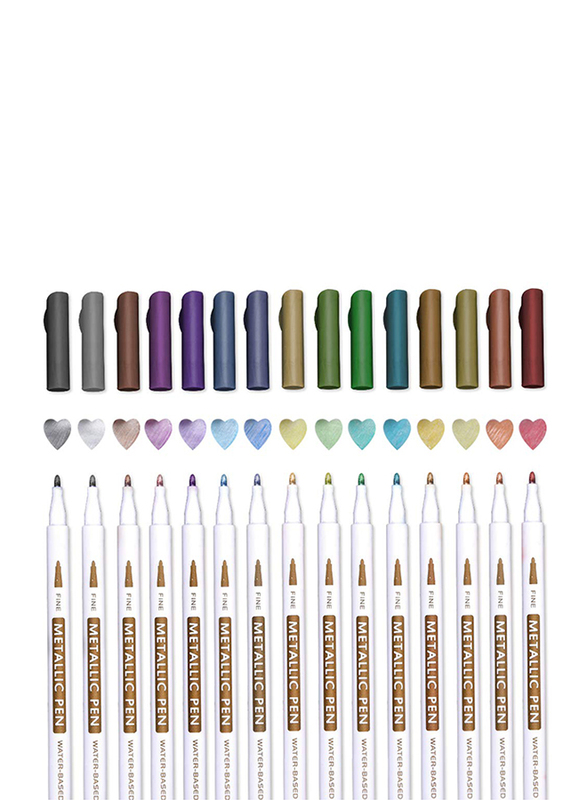Lelix 15-Piece Metallic Brush Tip Pens Set, Multicolour