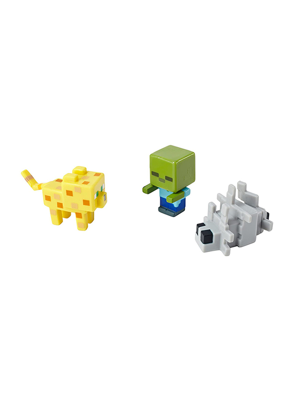 Mattel Series 2 Ocelot, Zombie and Silverfish Collectible Minecraft Figures, 3 Pieces, Ages 6+