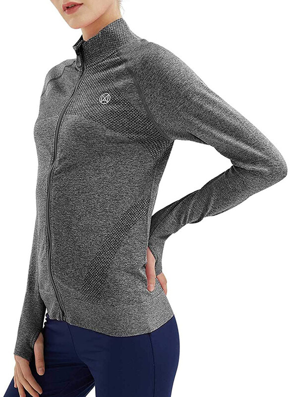 

Specialmagic Long Sleeve Athletic Workout Jacket with Thumb Holes for Women, Small, Grey