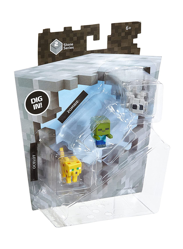 Mattel Series 2 Ocelot, Zombie and Silverfish Collectible Minecraft Figures, 3 Pieces, Ages 6+