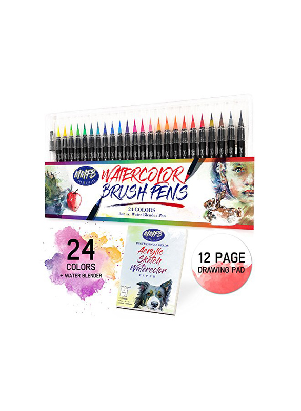 MMFB Arts & Crafts Real Brush Pens Set, 24 Pieces, Multicolour