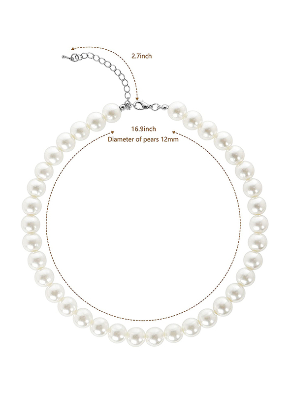 Babeyond Round Pearl Necklace for Women, 12mm, White