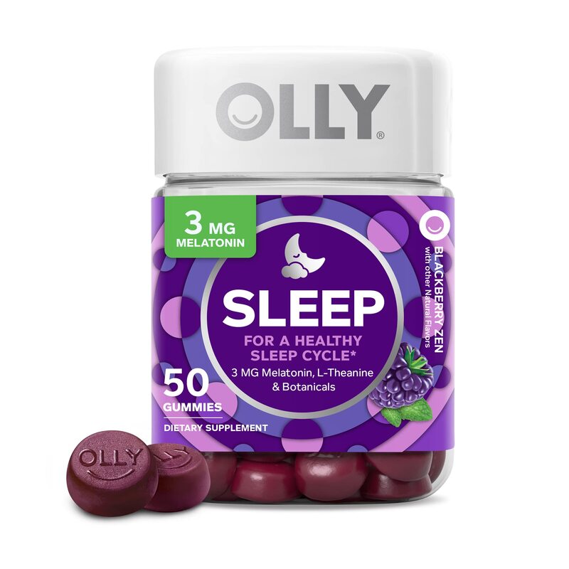 OLLY Sleep Gummy, Occasional Sleep Support, 3 mg Melatonin, L-Theanine, Chamomile, Lemon Balm, Sleep Aid, Blackberry, 50 Count-Expiry -11/30/2024