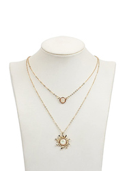 BRBAM Moon and Sunflower Layering Fashion Clavicle Double Chain Necklace for Women, Gold
