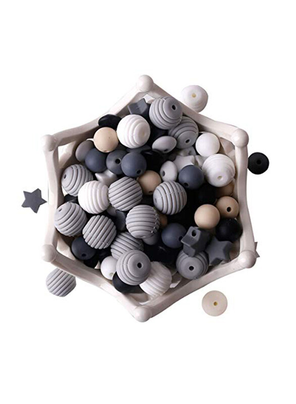 

HAO JIE Silicone Beads Black & White Series DIY Jewelry Nursing Necklace Accessories, 100 Pieces, Multicolour