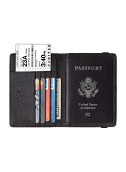 Travelambo Leather RFID Blocking Passport Holder Travel Wallet Unisex, Black