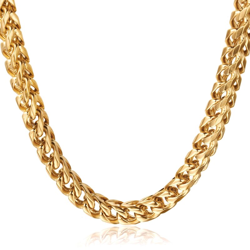 FIBO STEEL 6mm Curb Chain Necklace for Men Stainless Steel Biker Punk Style 24.0 inches Gold