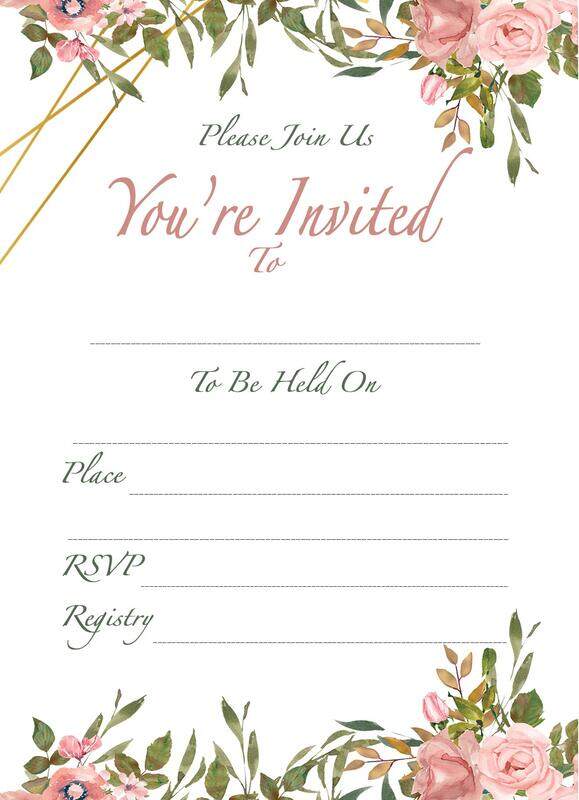 Set of 25 Floral Invitations Include 25 envelopes. Quality & Heavy 14 pt. Paper Matte with envelopes Included. Flower Invitation for Bridal Shower, Wedding, Baby Shower and Birthdays.