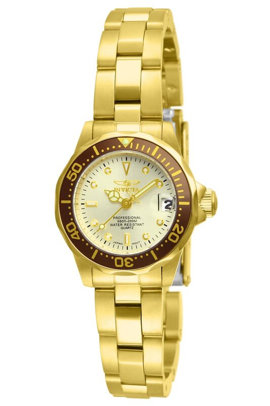 Invicta Women's 12527 "Pro-Diver" 18k Gold Ion-Plated Stainless Steel and Champagne Dial Bracelet Watch