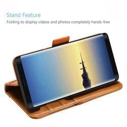 ProCase Galaxy Note 8 Genuine Leather Case, Vintage Wallet Folding Flip Case with Kickstand Card Slots Magnetic Closure Protective Cover for Galaxy Note8 -Brown