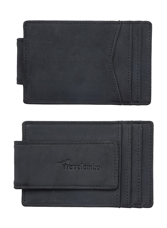 Travelambo Minimalist Slim Money Clip Front Pocket RFID Wallet for Men, Elite Black