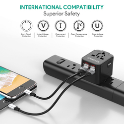 Joomfeen US/EU/AU/UK/EU Plug Wall Charger, 4 USB Charging Ports, Black