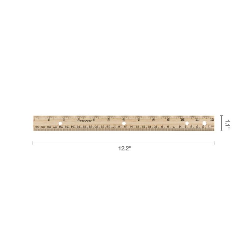 Fiskars Wood Ruler - 12" Straight Edge Ruler for Kids - Back to School Supplies for Students